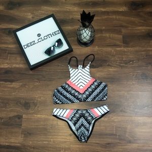 Chevron Halter Top Racer Back Swim Suit Bikini